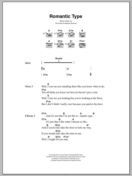 Learn to play The Pigeon Detectives Romantic Type sheet music for Guitar Chords/Lyrics in minutes. Price: 4.4900$ The Pigeon Detectives Romantic Type sheet music notes and chords arranged for Guitar Chords/Lyrics