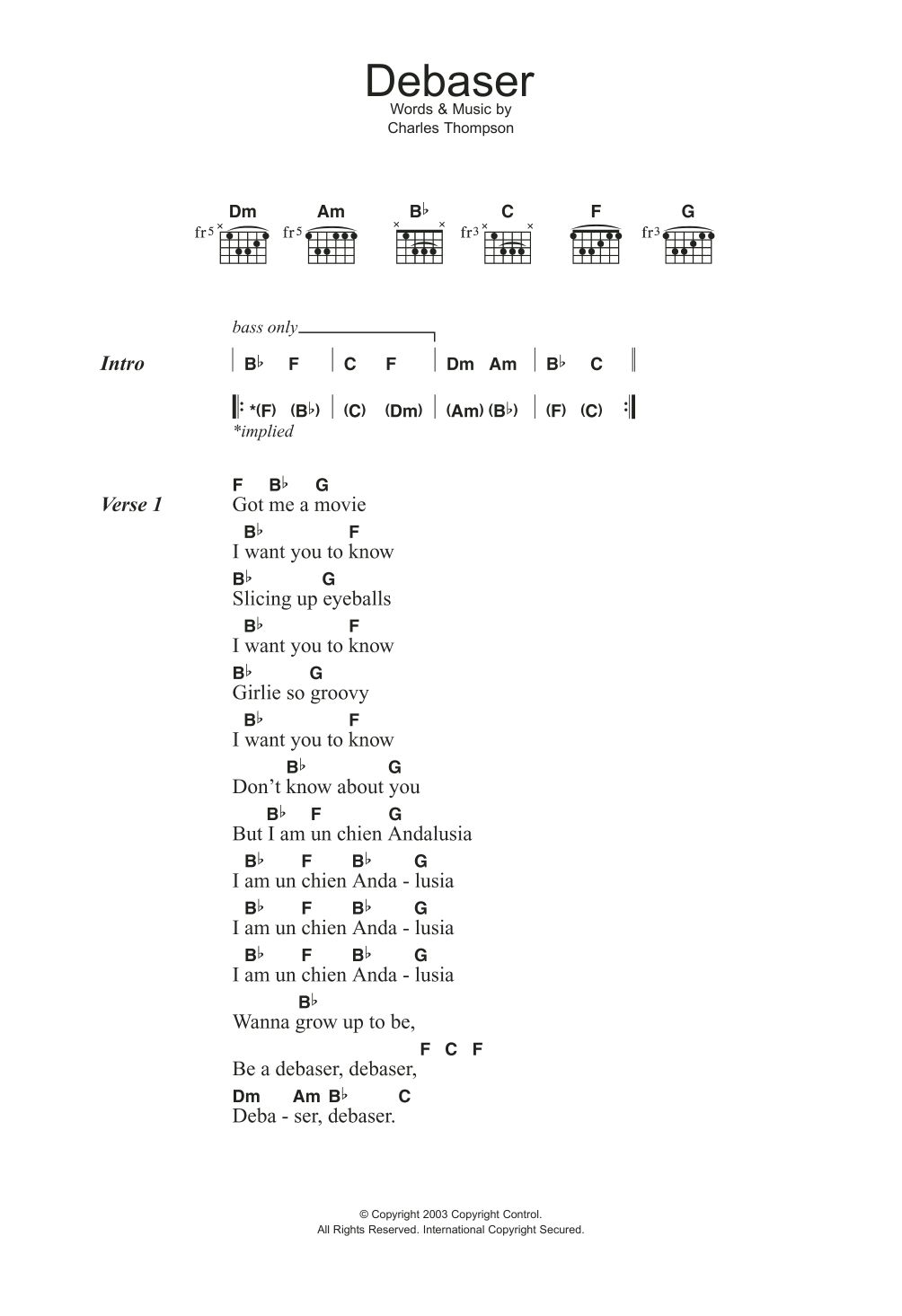 The Pixies Debaser sheet music notes and chords. Download Printable PDF.