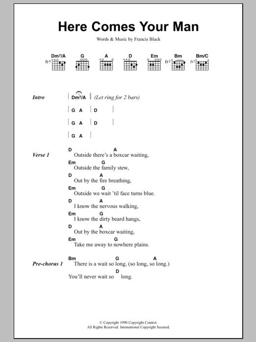 The Pixies Here Comes Your Man sheet music notes and chords. Download Printable PDF.