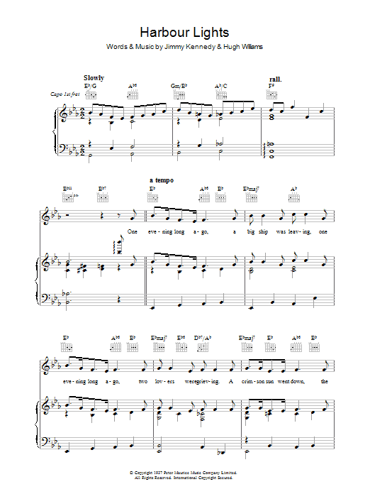 Learn to play The Platters Harbour Lights sheet music for Piano, Vocal & Guitar Chords in minutes. Price: 7.8900$ The Platters Harbour Lights sheet music notes and chords arranged for Piano, Vocal & Guitar Chords