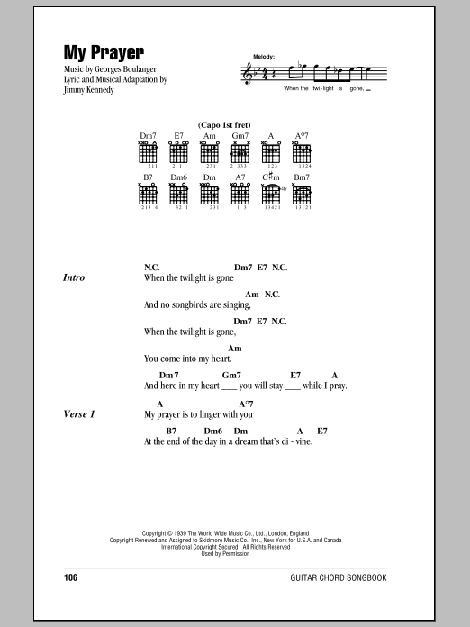 The Platters My Prayer sheet music notes and chords arranged for Easy Piano