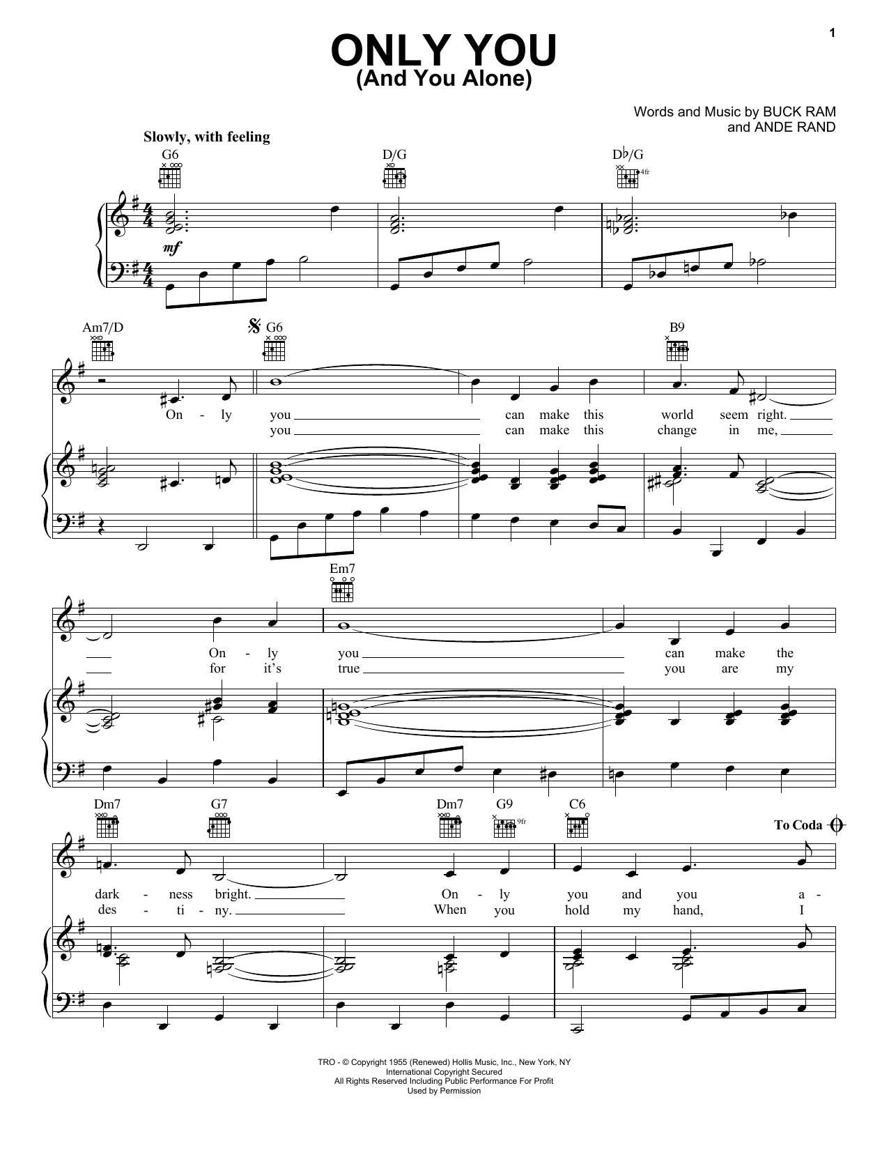 The Platters Only You (And You Alone) sheet music notes and chords. Download Printable PDF.