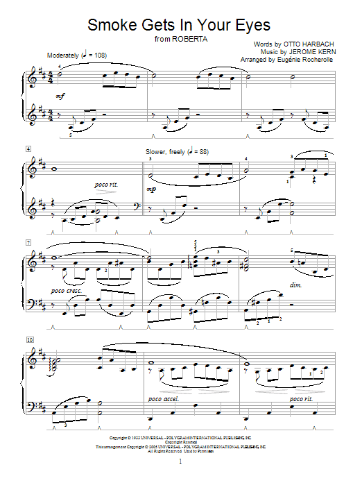 Jerome Kern Smoke Gets In Your Eyes sheet music notes and chords. Download Printable PDF.