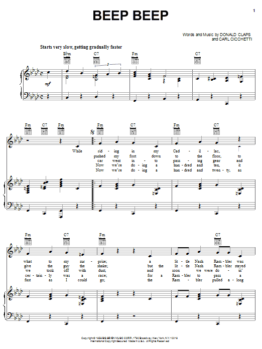 Learn to play The Playmates Beep Beep sheet music for Piano, Vocal & Guitar Chords (Right-Hand Melody) in minutes. Price: 7.8900$ The Playmates Beep Beep sheet music notes and chords arranged for Piano, Vocal & Guitar Chords (Right-Hand Melody)