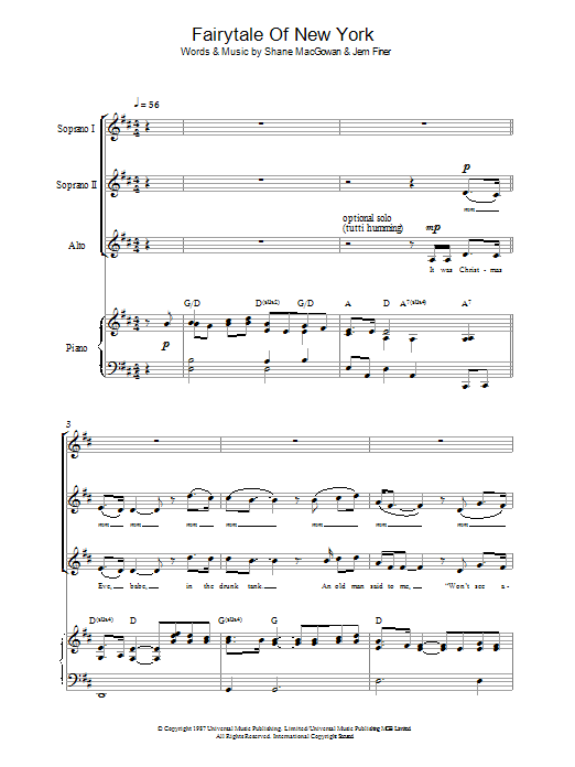 The Pogues & Kirsty MacColl Fairytale Of New York (arr. Christopher Hussey) sheet music notes and chords. Download Printable PDF.