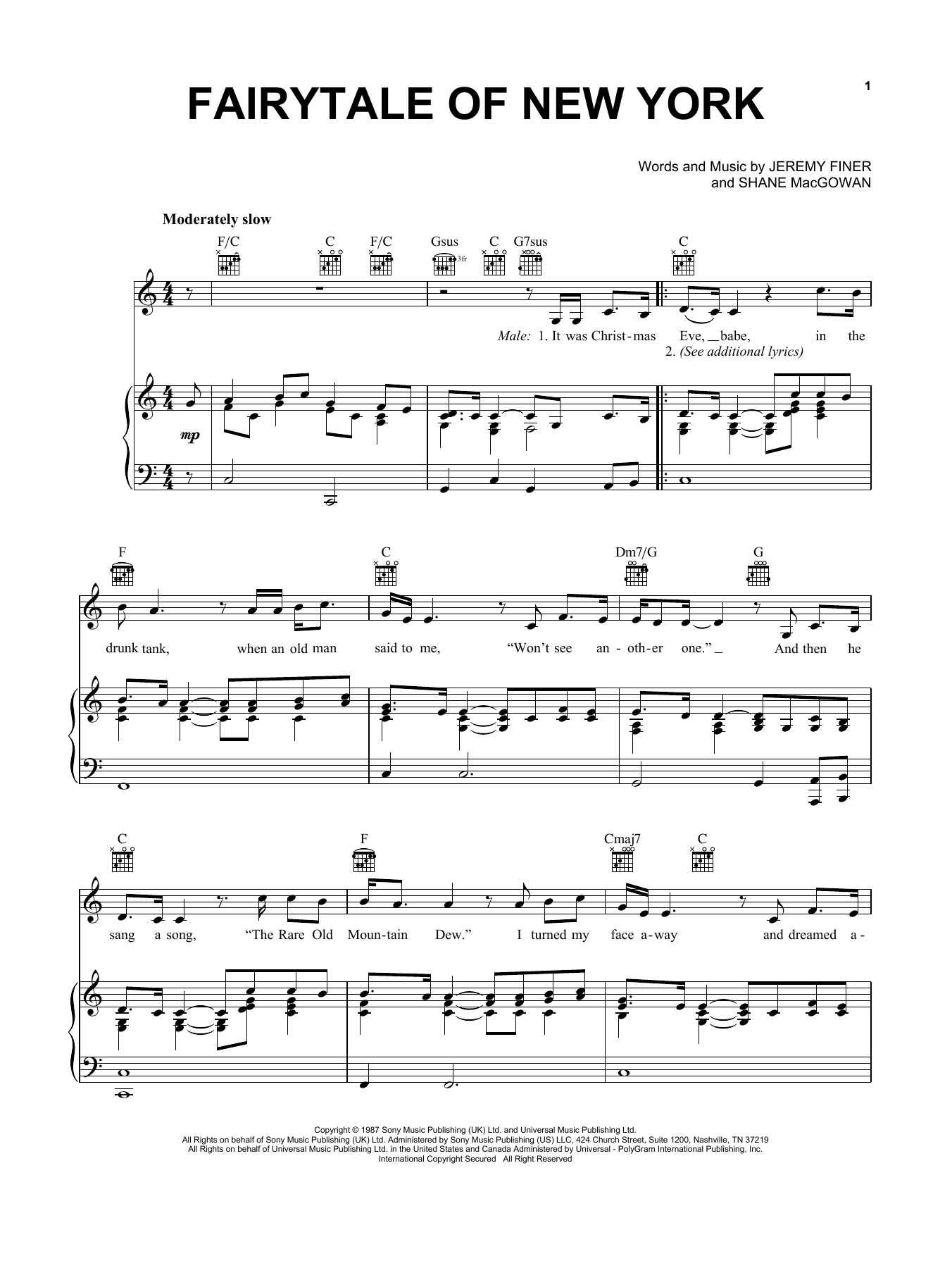 The Pogues & Kirsty MacColl Fairytale Of New York sheet music notes and chords. Download Printable PDF.