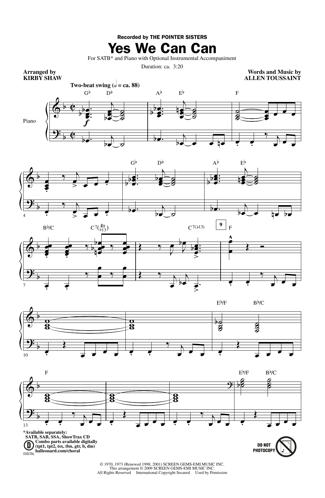 The Pointer Sisters Yes We Can Can (arr. Kirby Shaw) sheet music notes and chords. Download Printable PDF.