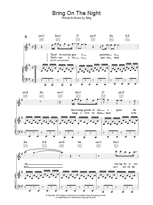 The Police Bring On The Night sheet music notes and chords. Download Printable PDF.