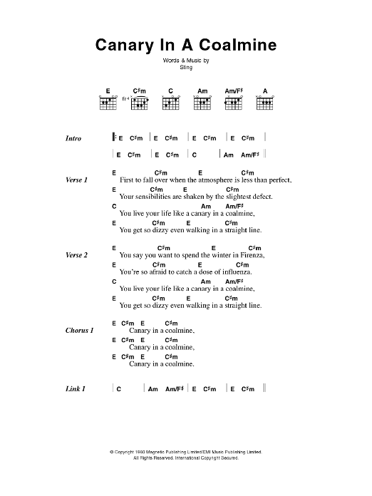 The Police Canary In A Coalmine sheet music notes and chords. Download Printable PDF.