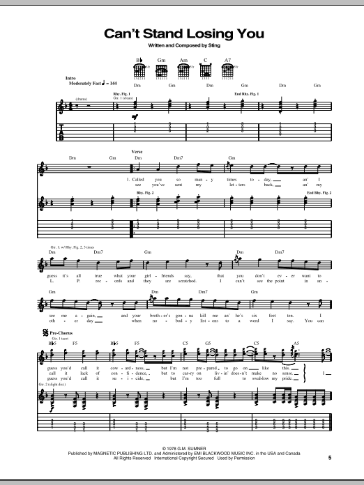 The Police Can't Stand Losing You sheet music notes and chords. Download Printable PDF.