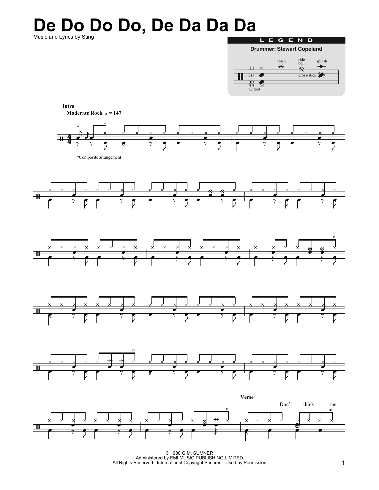 The Police De Do Do Do, De Da Da Da sheet music notes and chords. Download Printable PDF.