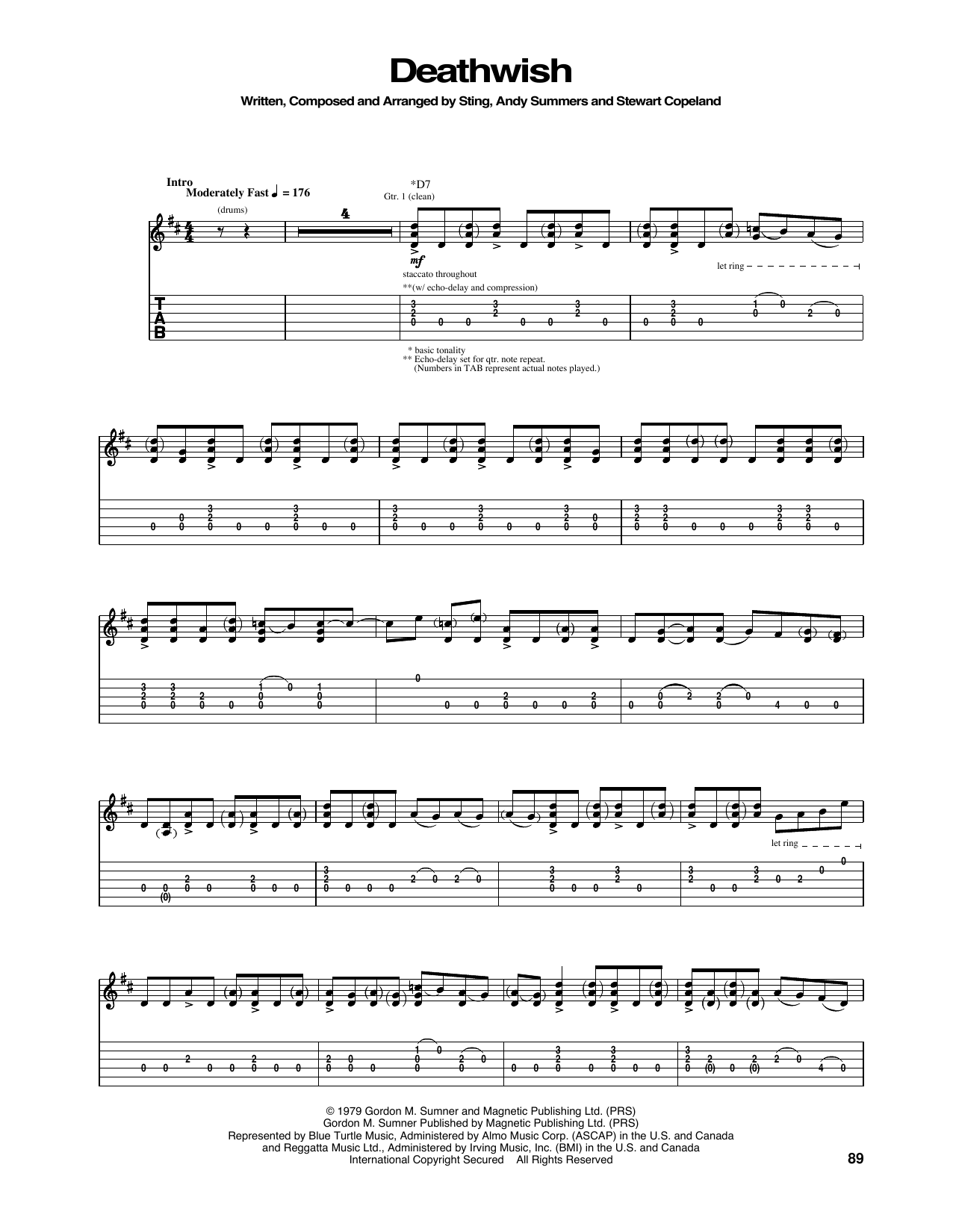 The Police Deathwish sheet music notes and chords. Download Printable PDF.