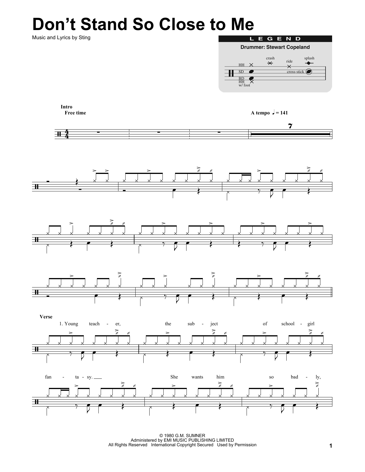 The Police Don't Stand So Close To Me sheet music notes and chords. Download Printable PDF.