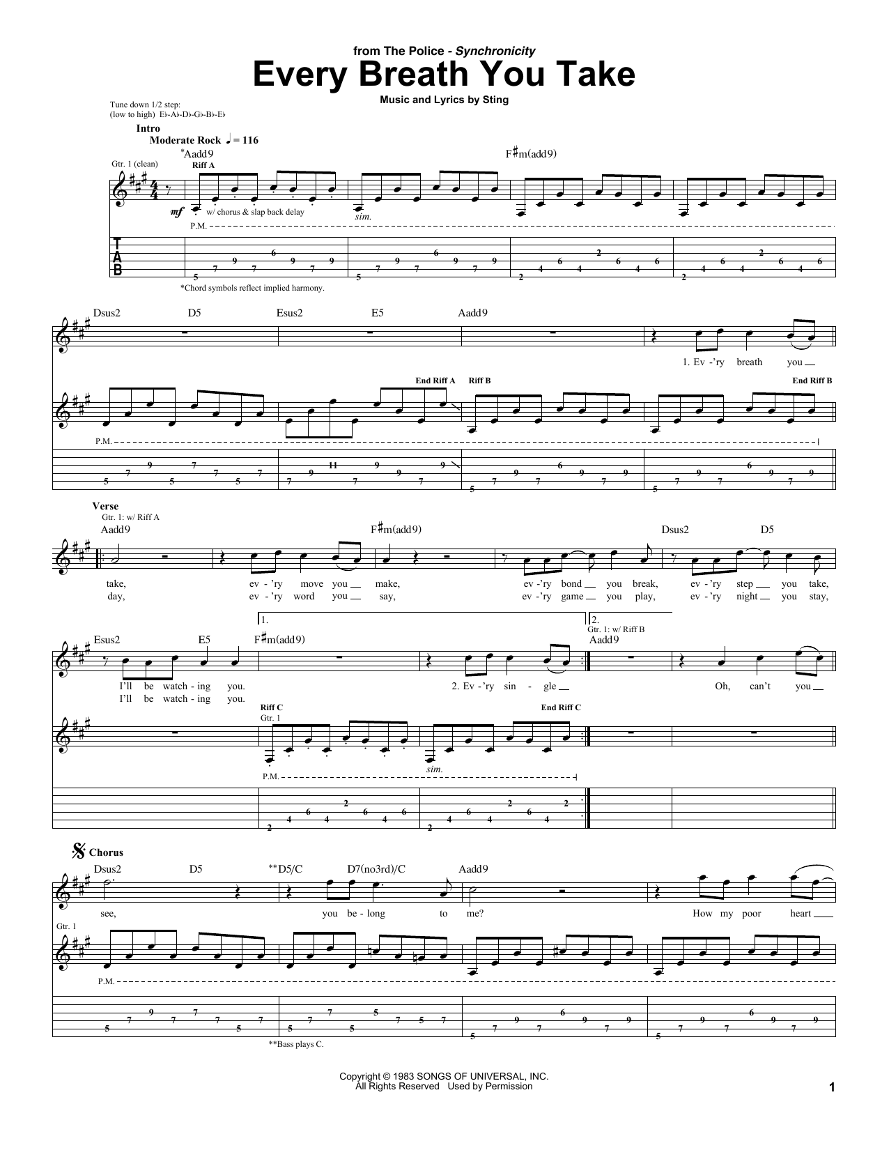 The Police Every Breath You Take sheet music notes and chords. Download Printable PDF.