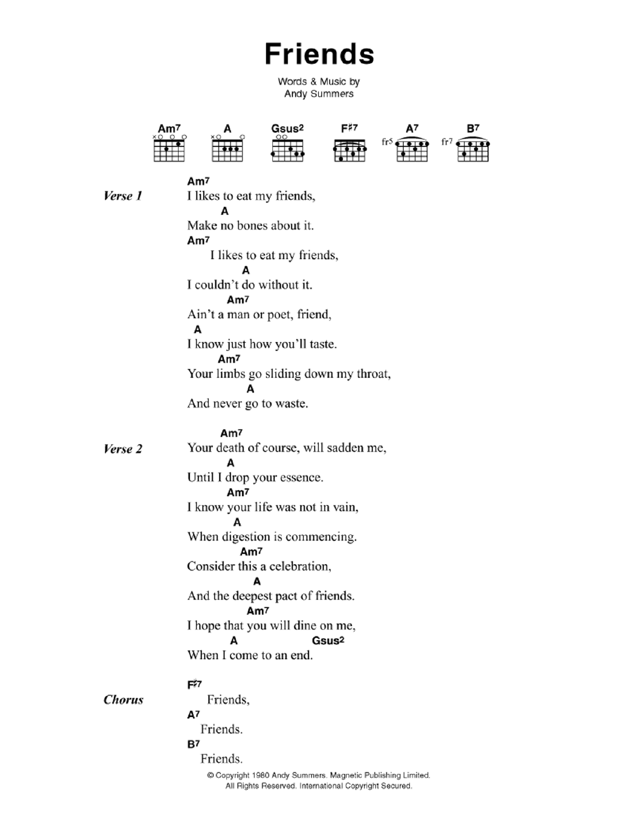 The Police Friends sheet music notes and chords. Download Printable PDF.