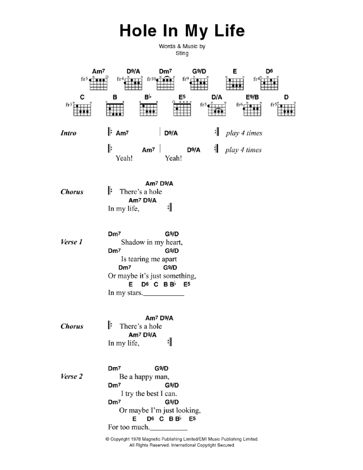 The Police Hole In My Life sheet music notes and chords. Download Printable PDF.