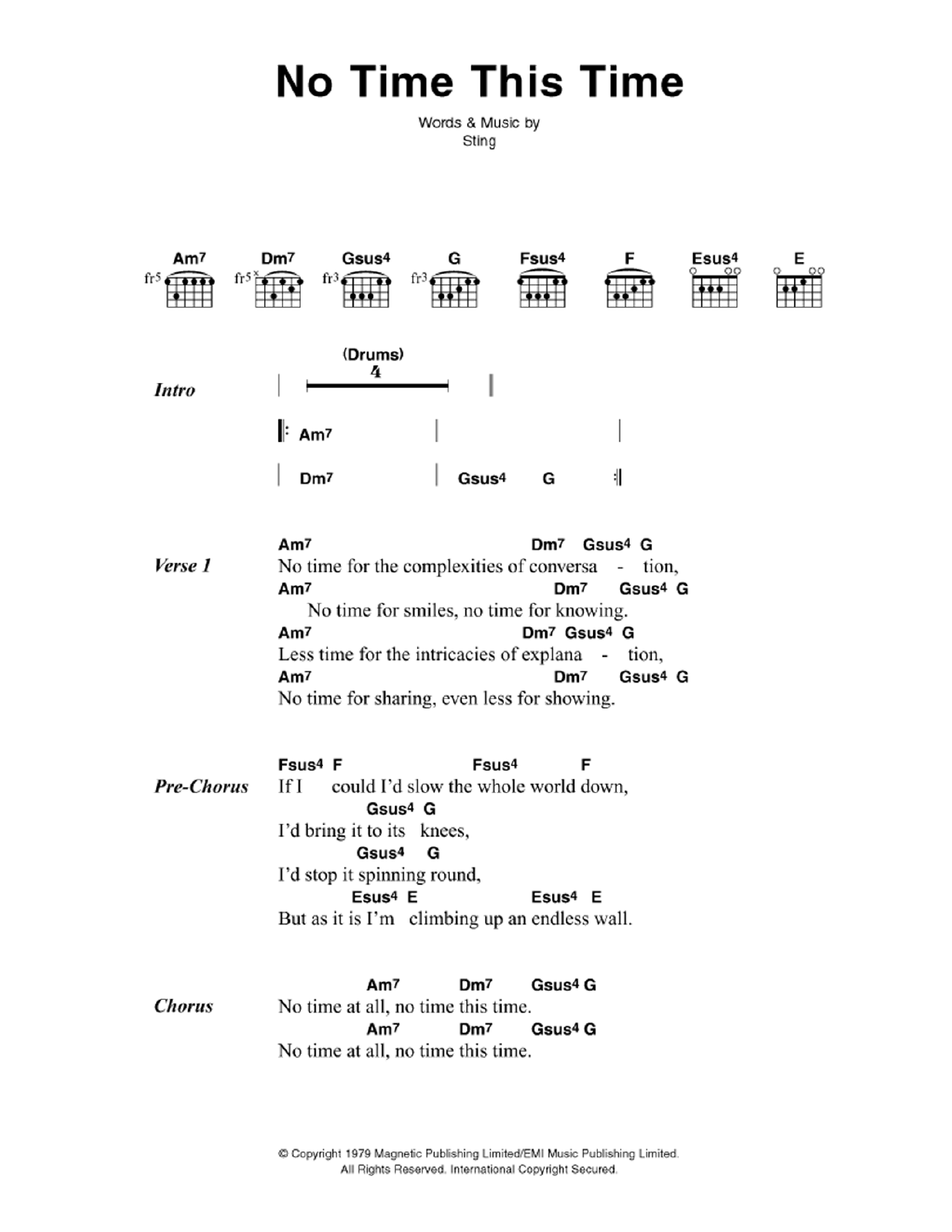 The Police No Time This Time sheet music notes and chords. Download Printable PDF.