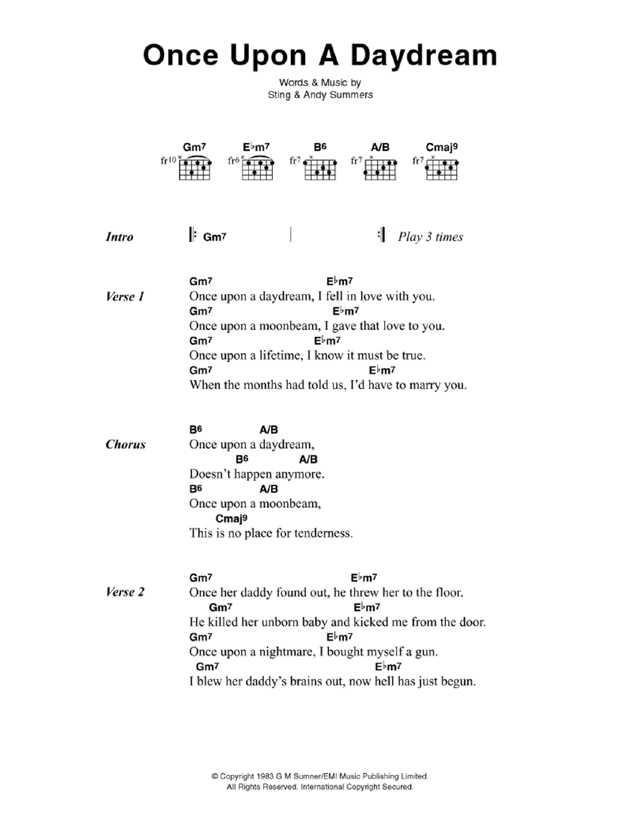 The Police Once Upon A Daydream sheet music notes and chords. Download Printable PDF.