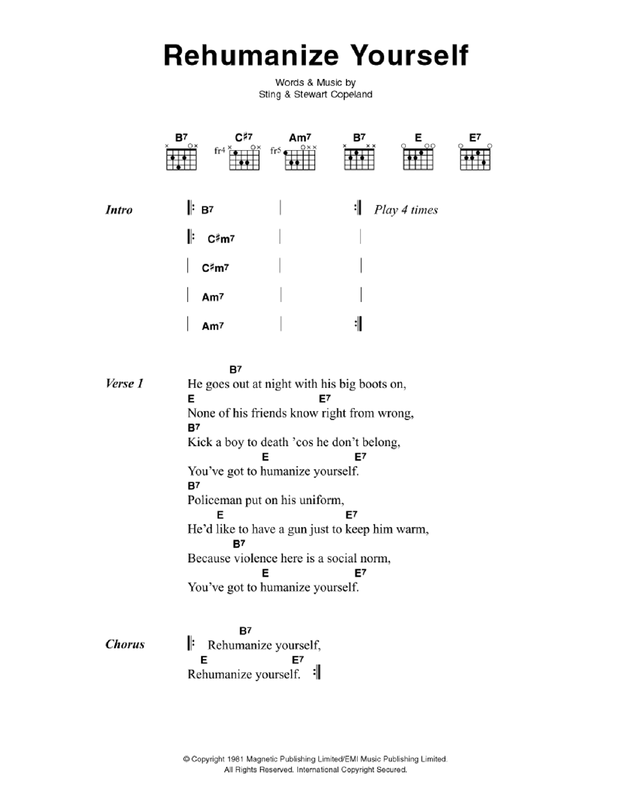 The Police Rehumanize Yourself sheet music notes and chords. Download Printable PDF.