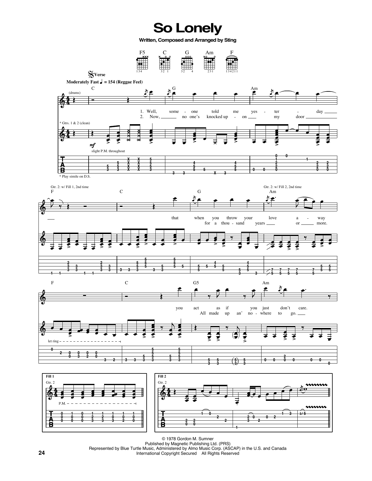 The Police So Lonely sheet music notes and chords. Download Printable PDF.