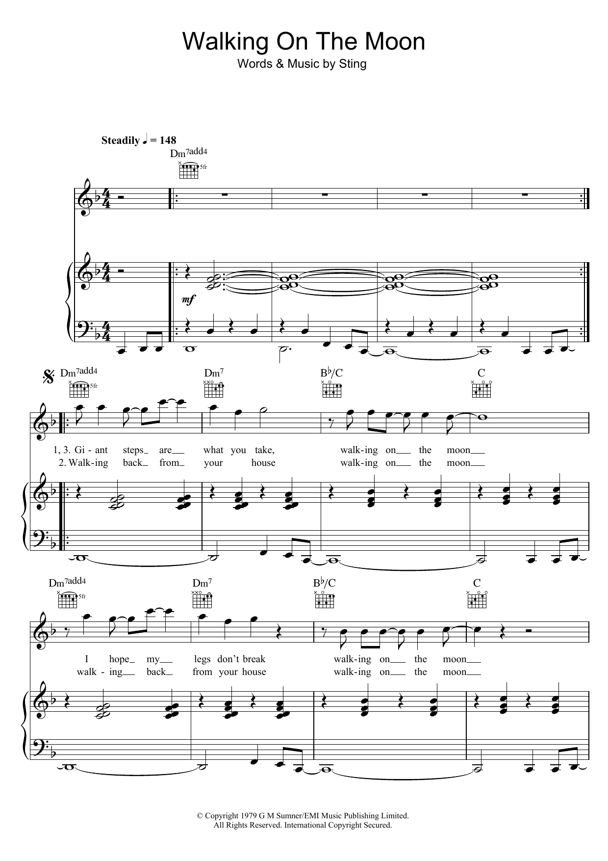 The Police Walking On The Moon sheet music notes and chords. Download Printable PDF.