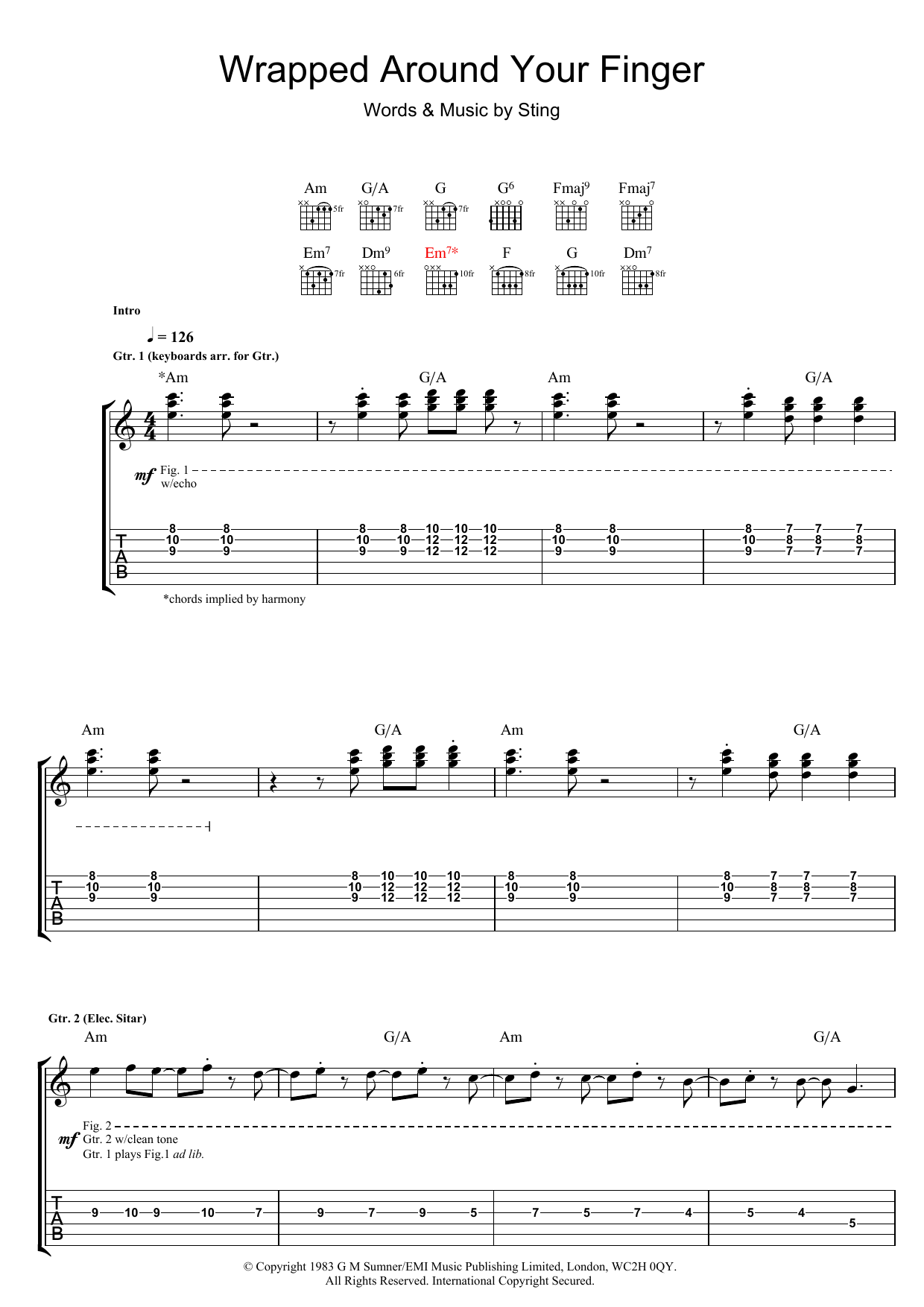 The Police Wrapped Around Your Finger sheet music notes and chords. Download Printable PDF.