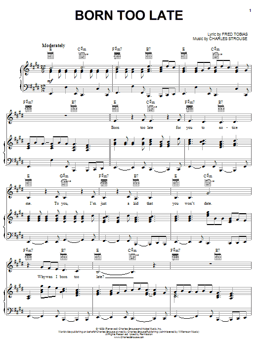 The Poni-Tails Born Too Late sheet music notes and chords. Download Printable PDF.