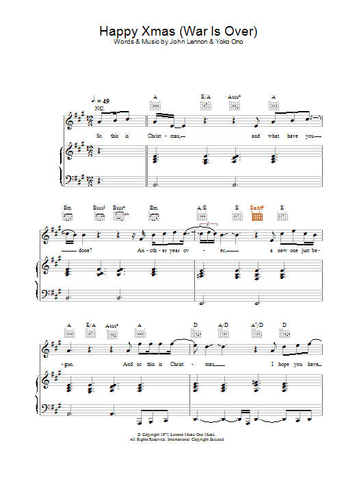 Learn to play The Pop Idol Finalists 2003 Happy Xmas (War Is Over) sheet music for Piano, Vocal & Guitar Chords in minutes. Price: 7.8900$ The Pop Idol Finalists 2003 Happy Xmas (War Is Over) sheet music notes and chords arranged for Piano, Vocal & Guitar Chords