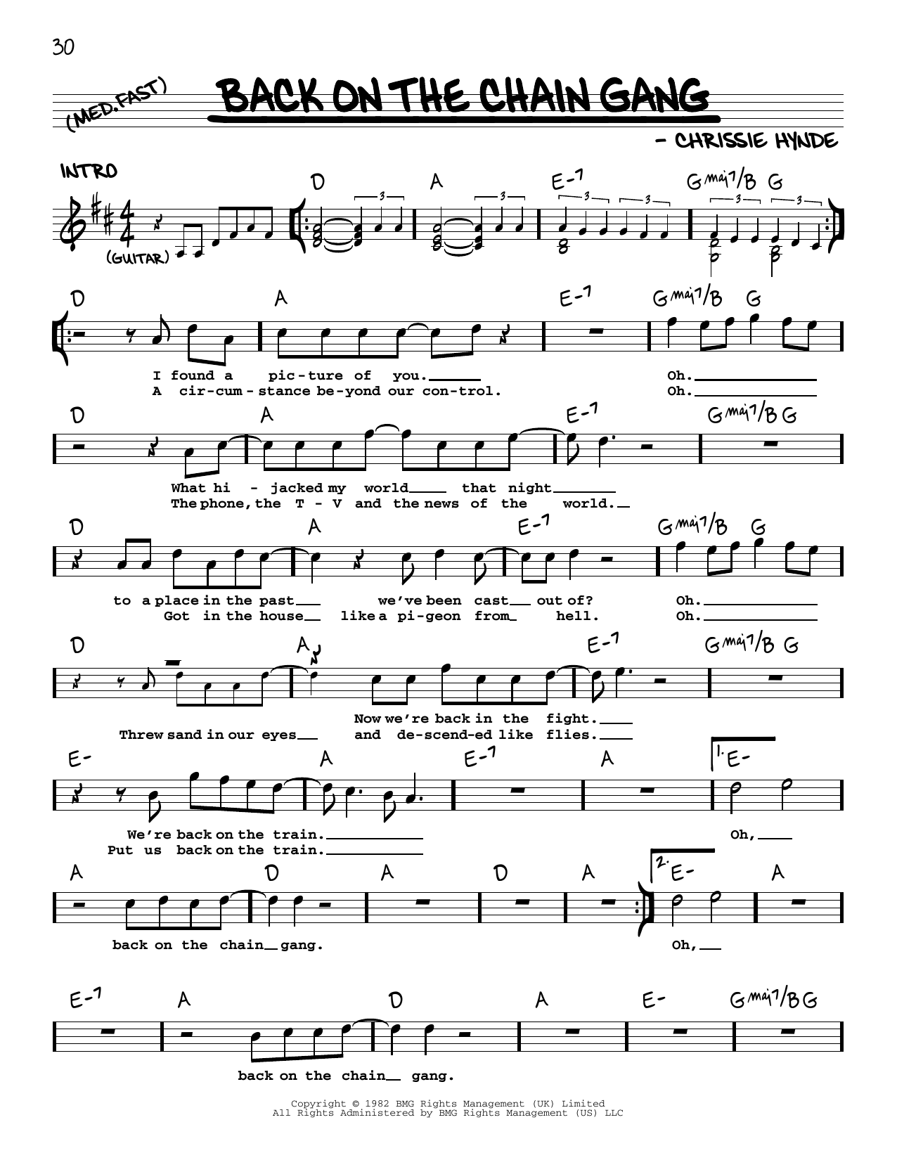 The Pretenders Back On The Chain Gang sheet music notes and chords. Download Printable PDF.