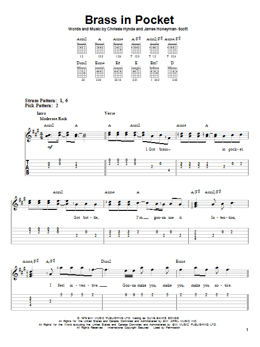 The Pretenders Brass In Pocket sheet music notes and chords. Download Printable PDF.