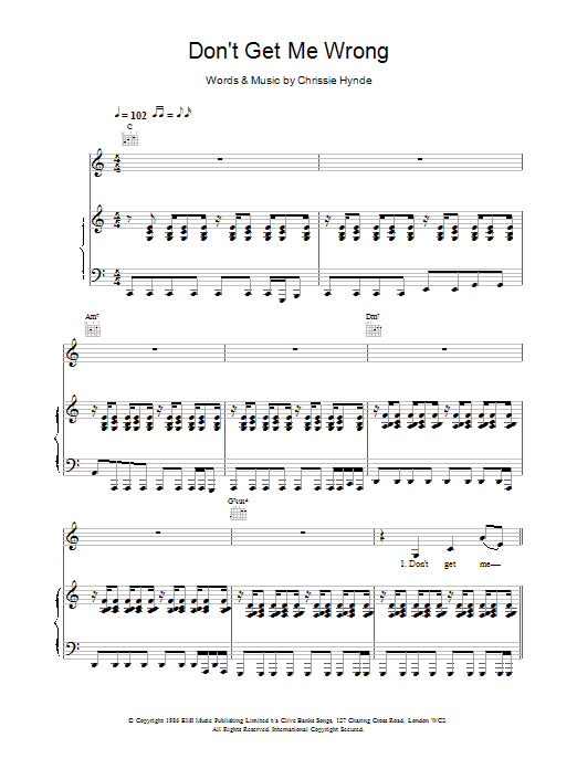 The Pretenders Don't Get Me Wrong sheet music notes and chords. Download Printable PDF.