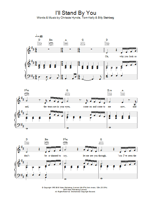 The Pretenders I'll Stand By You sheet music notes and chords. Download Printable PDF.