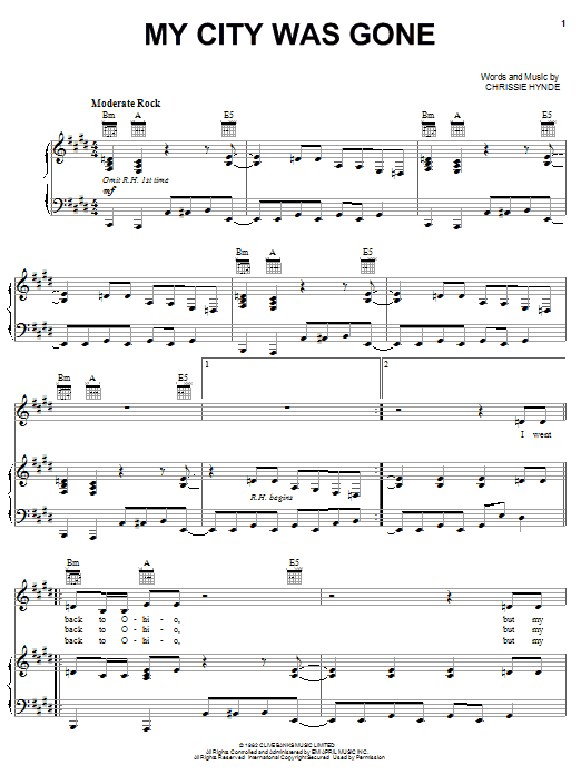 The Pretenders My City Was Gone sheet music notes and chords. Download Printable PDF.