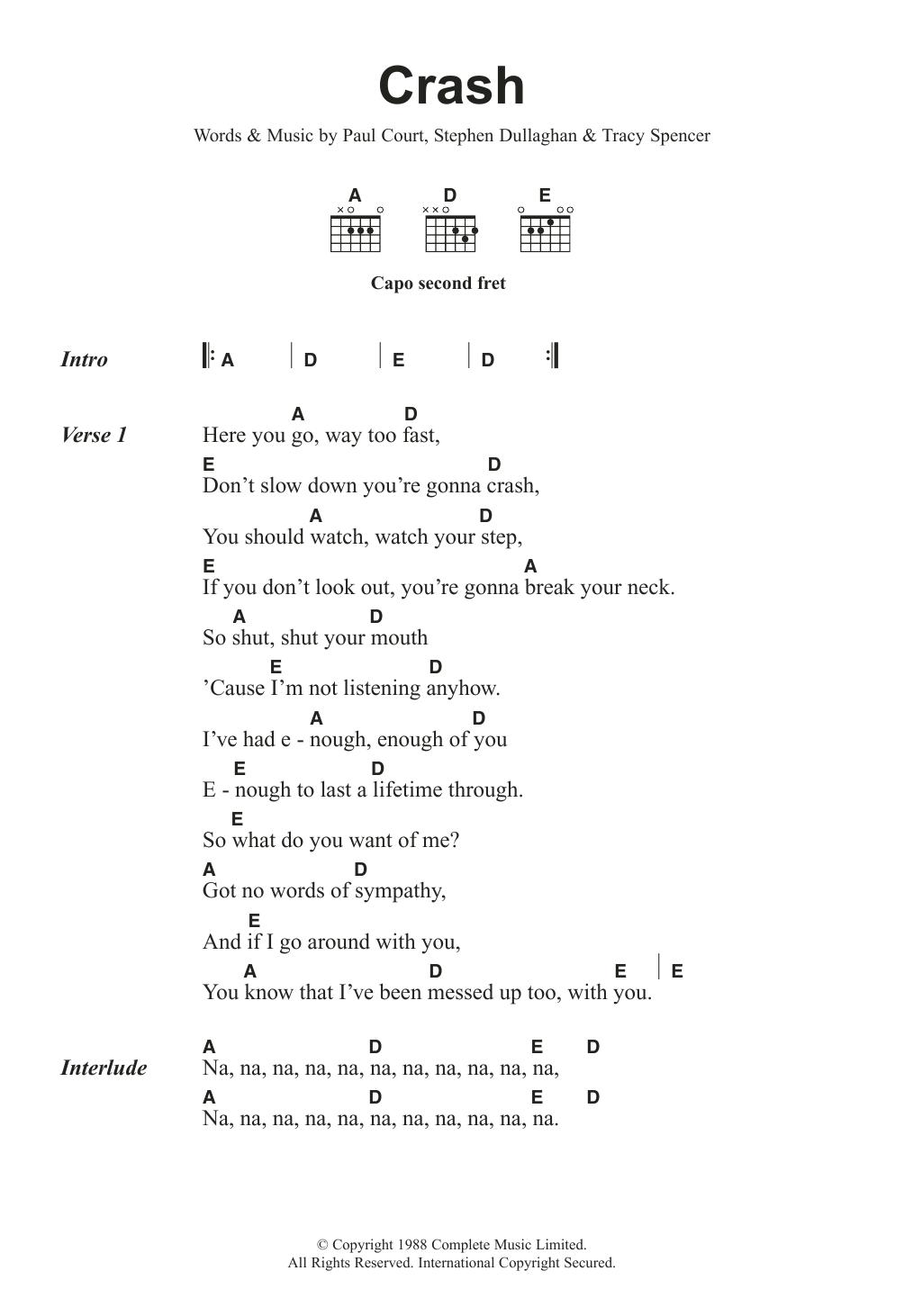 The Primitives Crash sheet music notes and chords. Download Printable PDF.