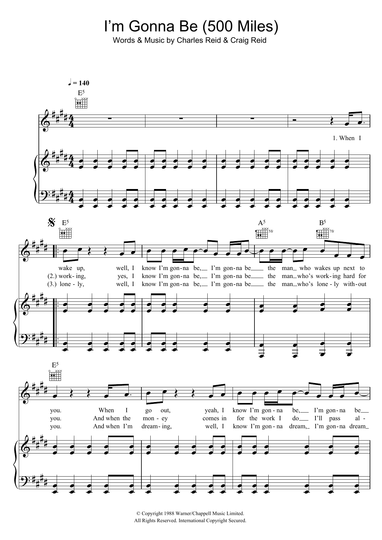 The Proclaimers I'm Gonna Be (500 Miles) sheet music notes and chords. Download Printable PDF.