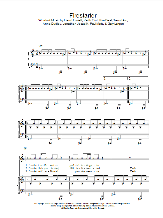 The Prodigy Firestarter sheet music notes and chords. Download Printable PDF.