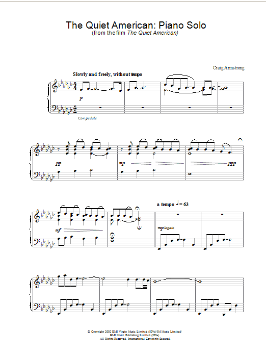 Craig Armstrong The Quiet American - Piano Solo (from The Quiet American) sheet music notes and chords arranged for Piano Solo