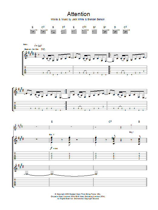 Learn to play The Raconteurs Attention sheet music for Guitar Tab in minutes. Price: 7.8900$ The Raconteurs Attention sheet music notes and chords arranged for Guitar Tab