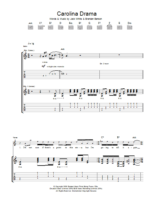 The Raconteurs Carolina Drama sheet music notes and chords. Download Printable PDF.