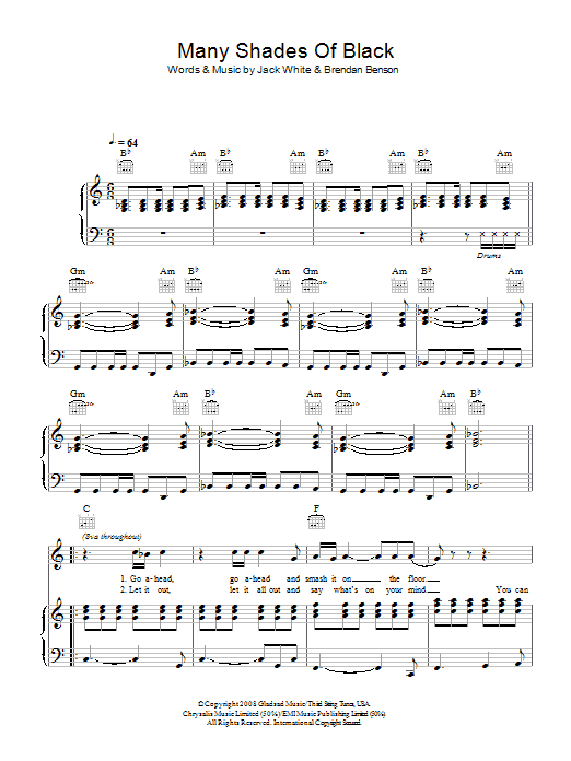 The Raconteurs Many Shades Of Black (feat. Adele) sheet music notes and chords arranged for Piano, Vocal & Guitar Chords