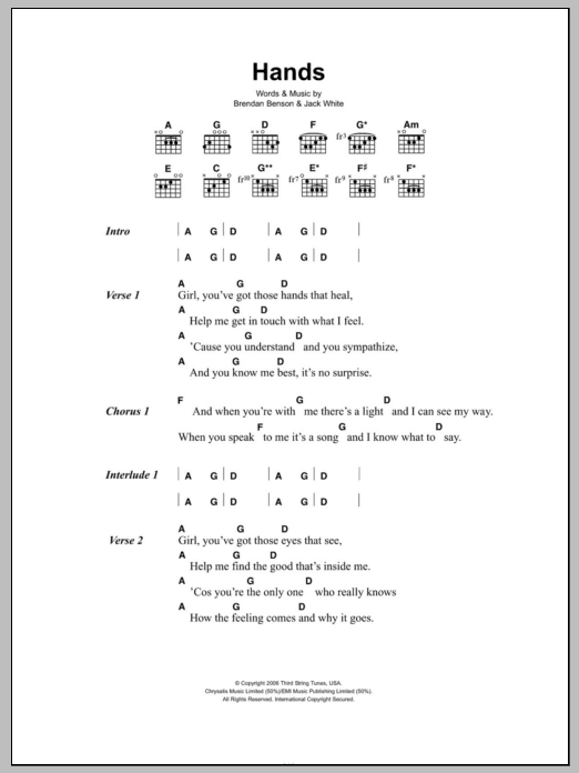 Learn to play The Raconteurs Hands sheet music for Guitar Chords/Lyrics in minutes. Price: 4.4900$ The Raconteurs Hands sheet music notes and chords arranged for Guitar Chords/Lyrics