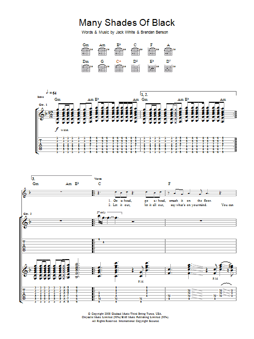 Learn to play The Raconteurs Many Shades Of Black sheet music for Guitar Tab in minutes. Price: 7.8900$ The Raconteurs Many Shades Of Black sheet music notes and chords arranged for Guitar Tab