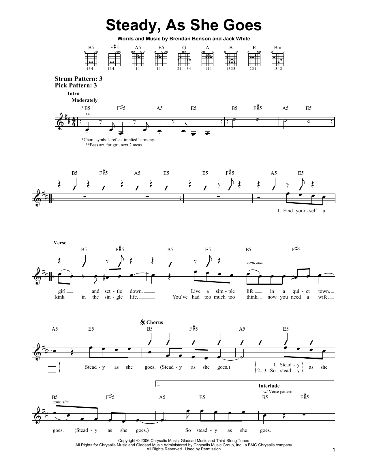 The Raconteurs Steady, As She Goes sheet music notes and chords. Download Printable PDF.