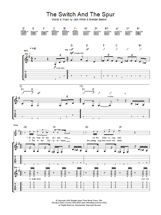Learn to play The Raconteurs The Switch And The Spur sheet music for Guitar Tab in minutes. Price: 7.8900$ The Raconteurs The Switch And The Spur sheet music notes and chords arranged for Guitar Tab