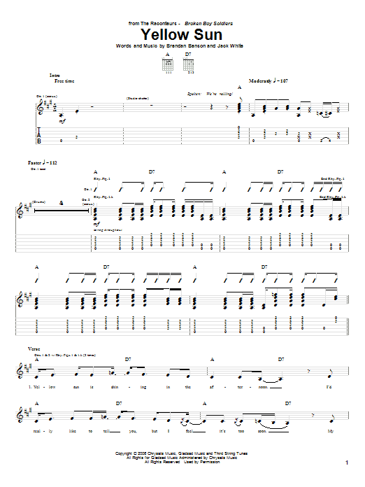 Learn to play The Raconteurs Yellow Sun sheet music for Guitar Tab in minutes. Price: 7.8900$ The Raconteurs Yellow Sun sheet music notes and chords arranged for Guitar Tab