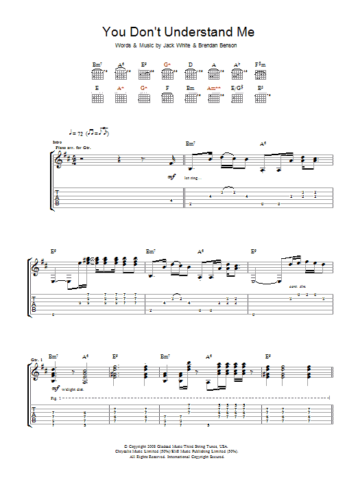 Learn to play The Raconteurs You Don't Understand Me sheet music for Guitar Tab in minutes. Price: 7.8900$ The Raconteurs You Don't Understand Me sheet music notes and chords arranged for Guitar Tab
