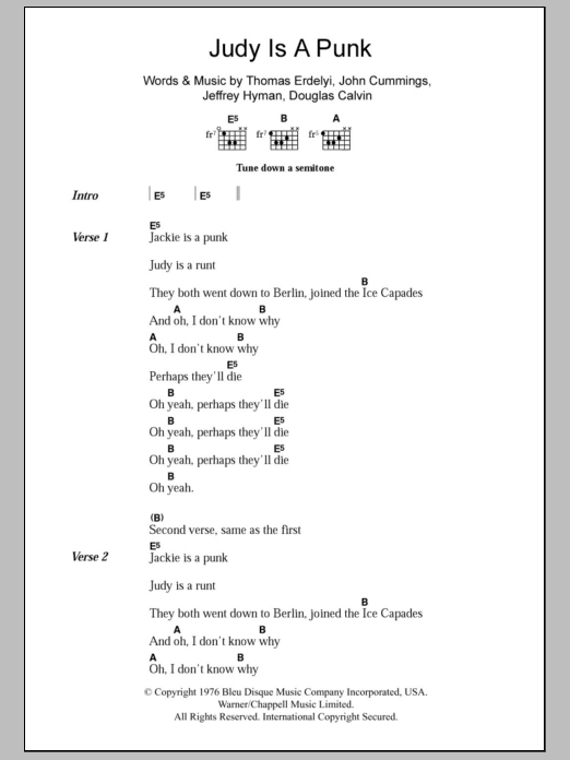 Ramones Judy Is A Punk sheet music notes and chords. Download Printable PDF.