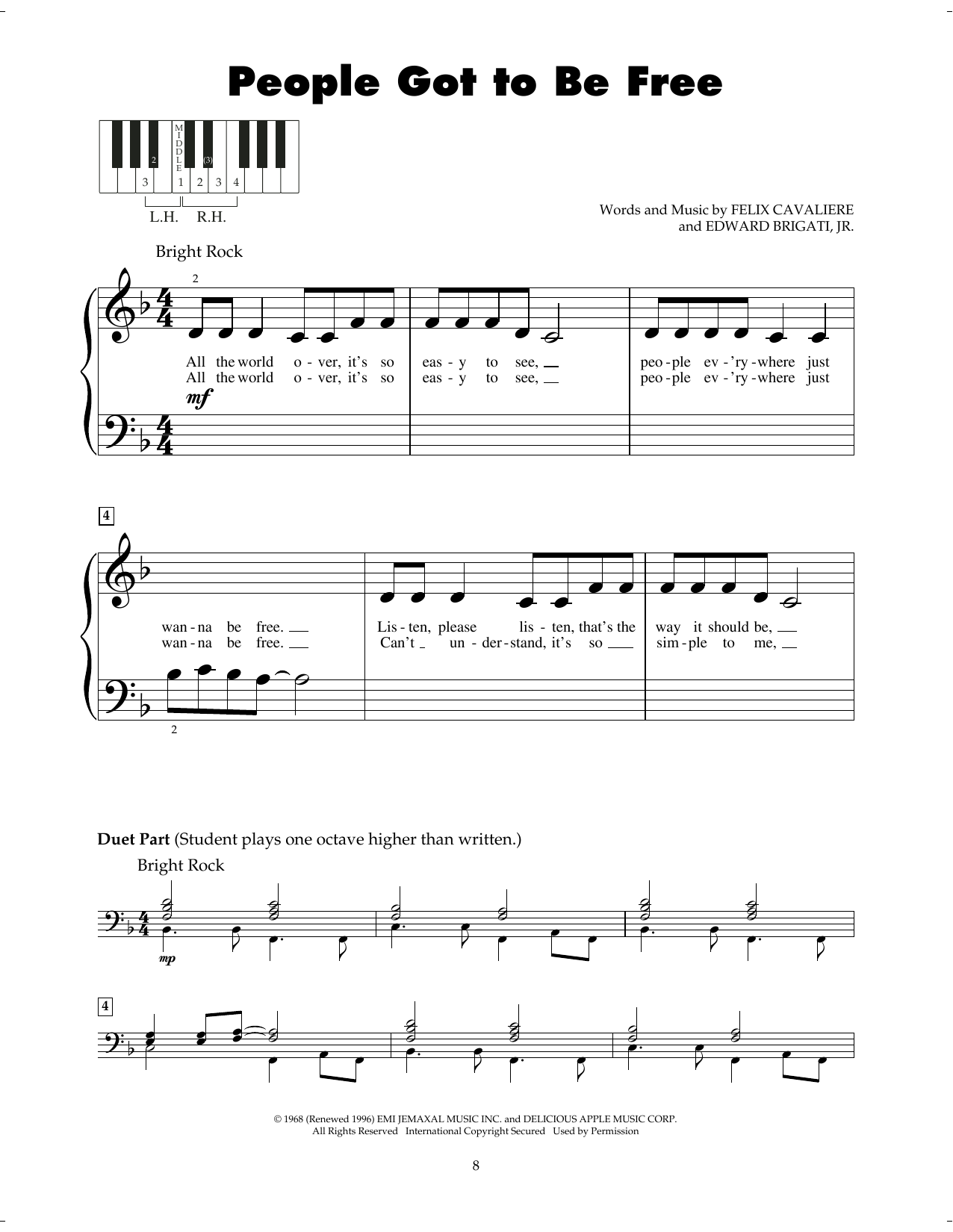 The Rascals People Got To Be Free sheet music notes and chords. Download Printable PDF.