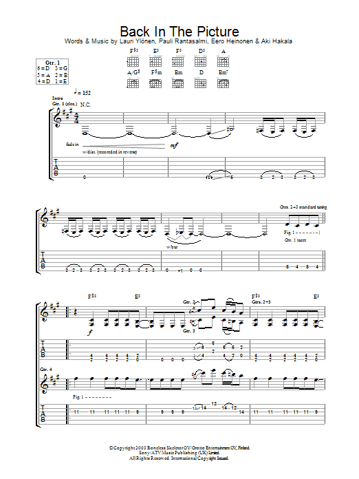 Learn to play The Rasmus Back In The Picture sheet music for Guitar Tab in minutes. Price: 7.8900$ The Rasmus Back In The Picture sheet music notes and chords arranged for Guitar Tab