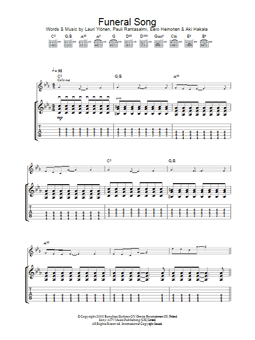 Learn to play The Rasmus Funeral Song sheet music for Guitar Tab in minutes. Price: 7.8900$ The Rasmus Funeral Song sheet music notes and chords arranged for Guitar Tab